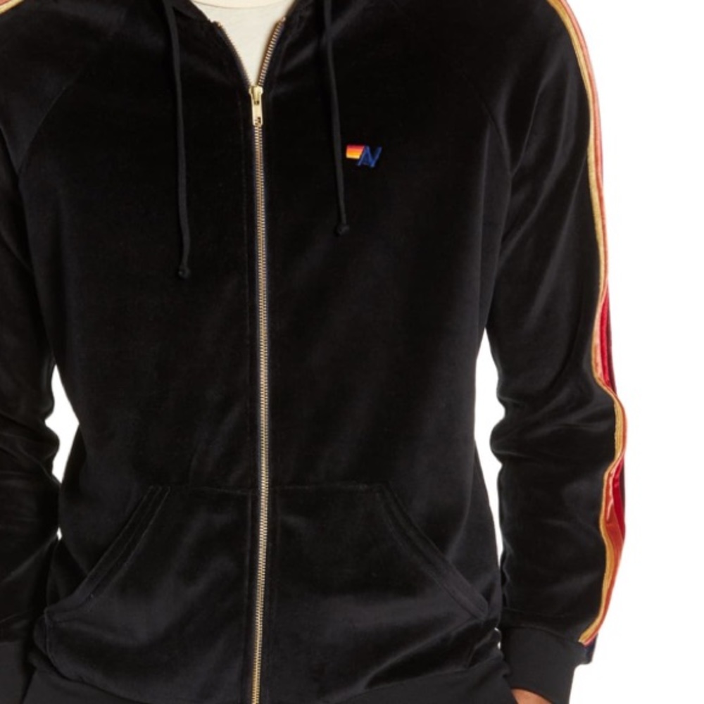 WOMENS size small black velour zip up hoodie